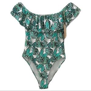 Cabana del Sol Off Shoulder Palm Print One Piece M